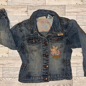 Kids Denim Jacket with Floral Embroidery